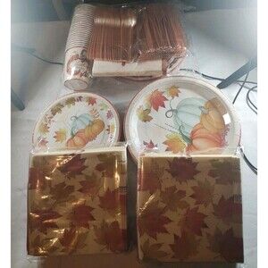 Thanksgiving Paper Plate Cups Utensils Napkins Disposable Bundle See Descrip!!!